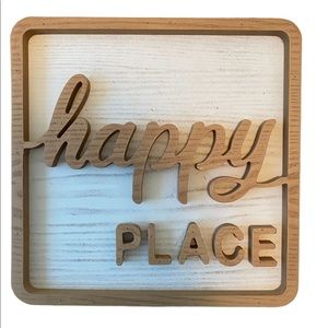 NWT Francesca’s WOOD This is My Happy Place SIGN Hang or Table Top White Wash